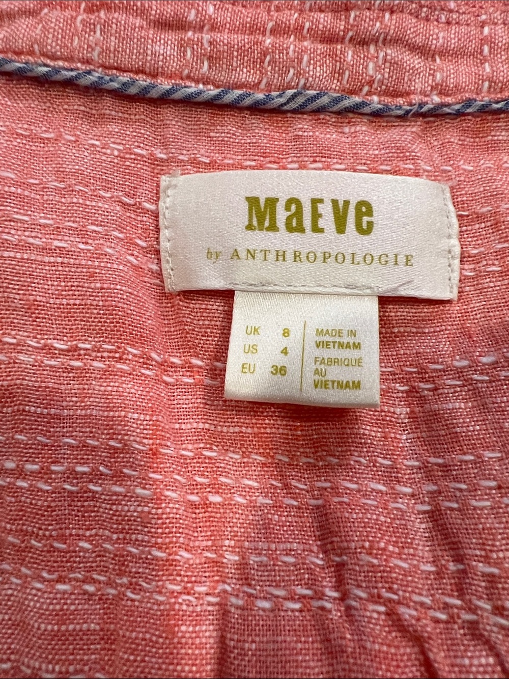 Maeve by Anthropologie Coral linen blend Sleeveless button up top size 4 - Picture 9 of 10